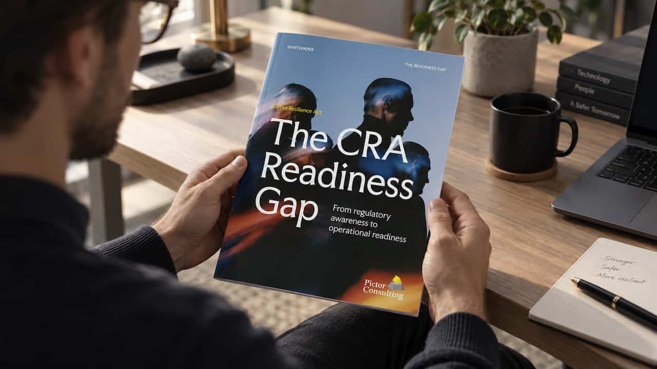 The CRA Readiness Gap whitepaper by Pictor Consulting held open on a desk